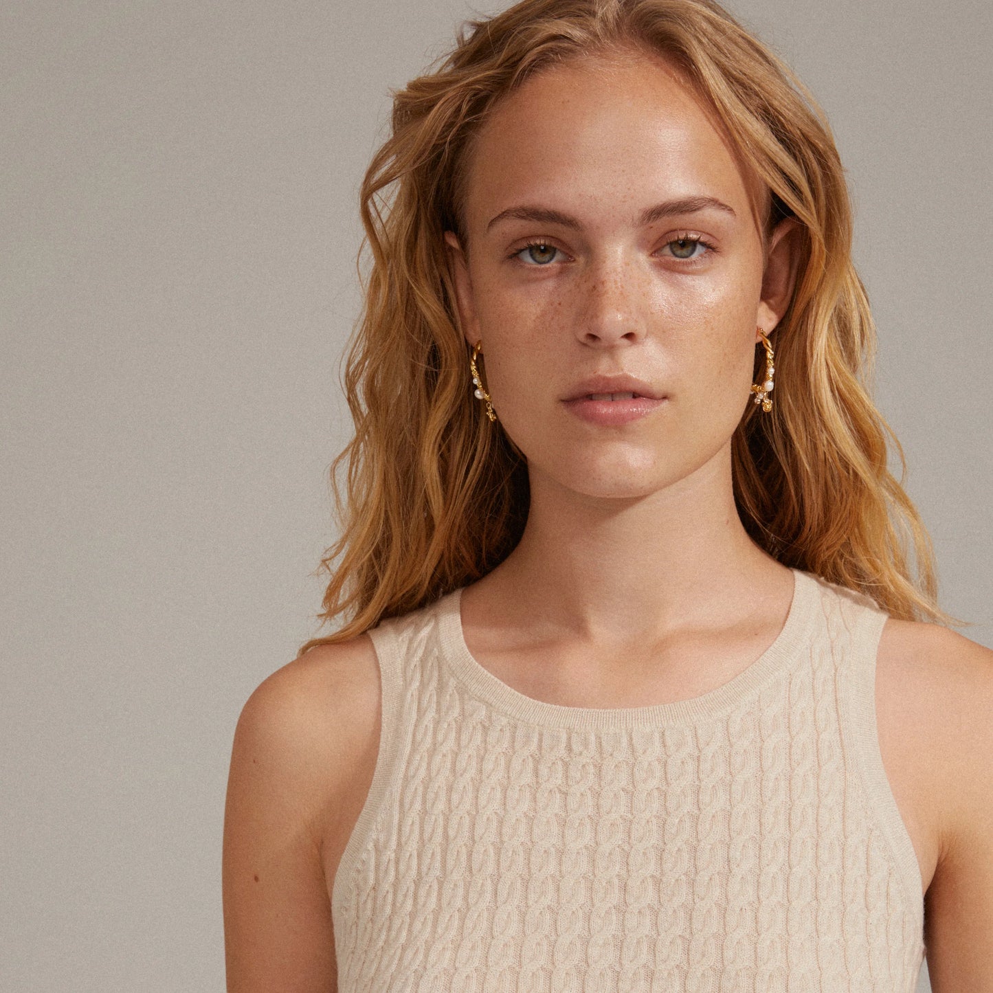 Øredobber ANA Perle og Krystall Gullbelagte Hoops