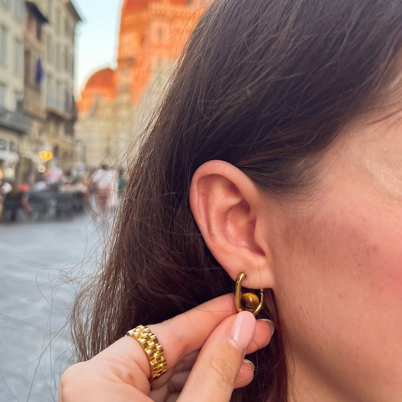 Øredobber Tiger's Eye Hoops