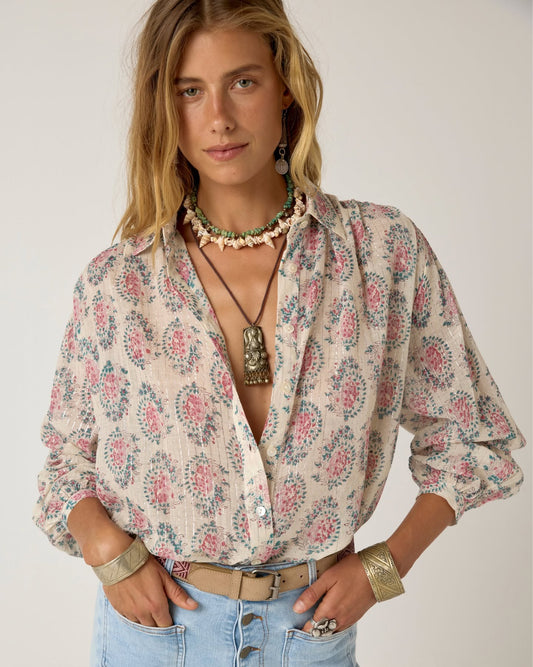 Mary Azalea bluse – rosa i bomull og lin Maison Hotel