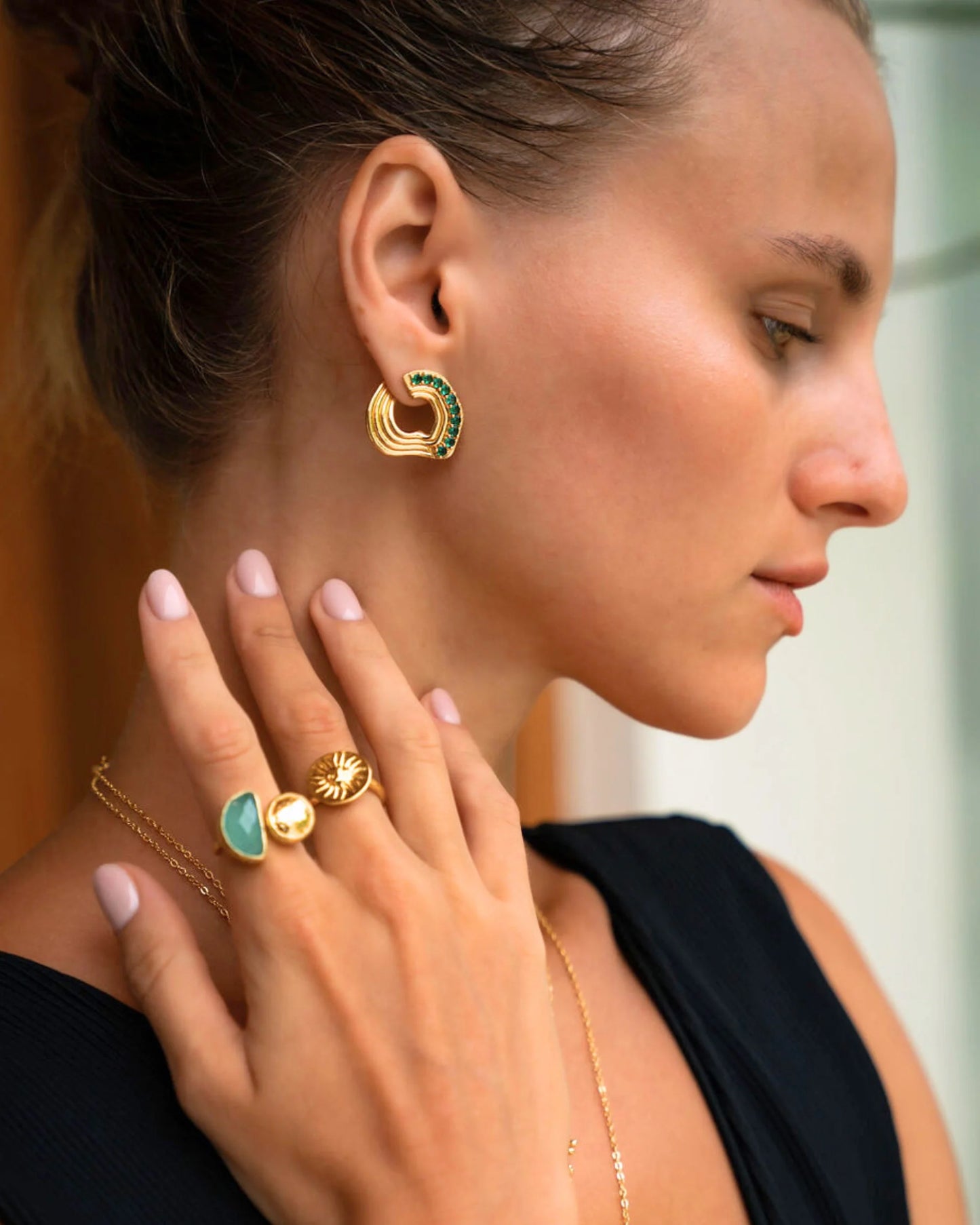 Øredobber Nara Wave Green Onyx Stud Earrings