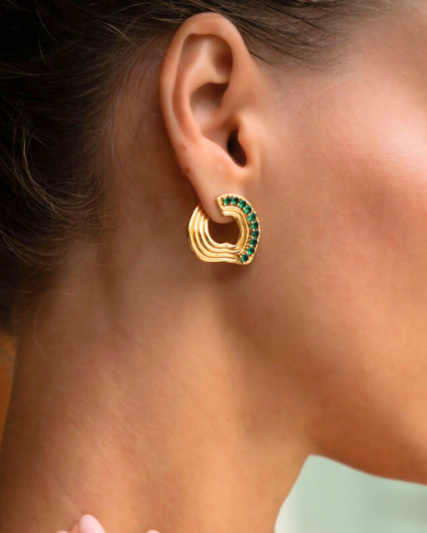 Øredobber Nara Wave Green Onyx Stud Earrings