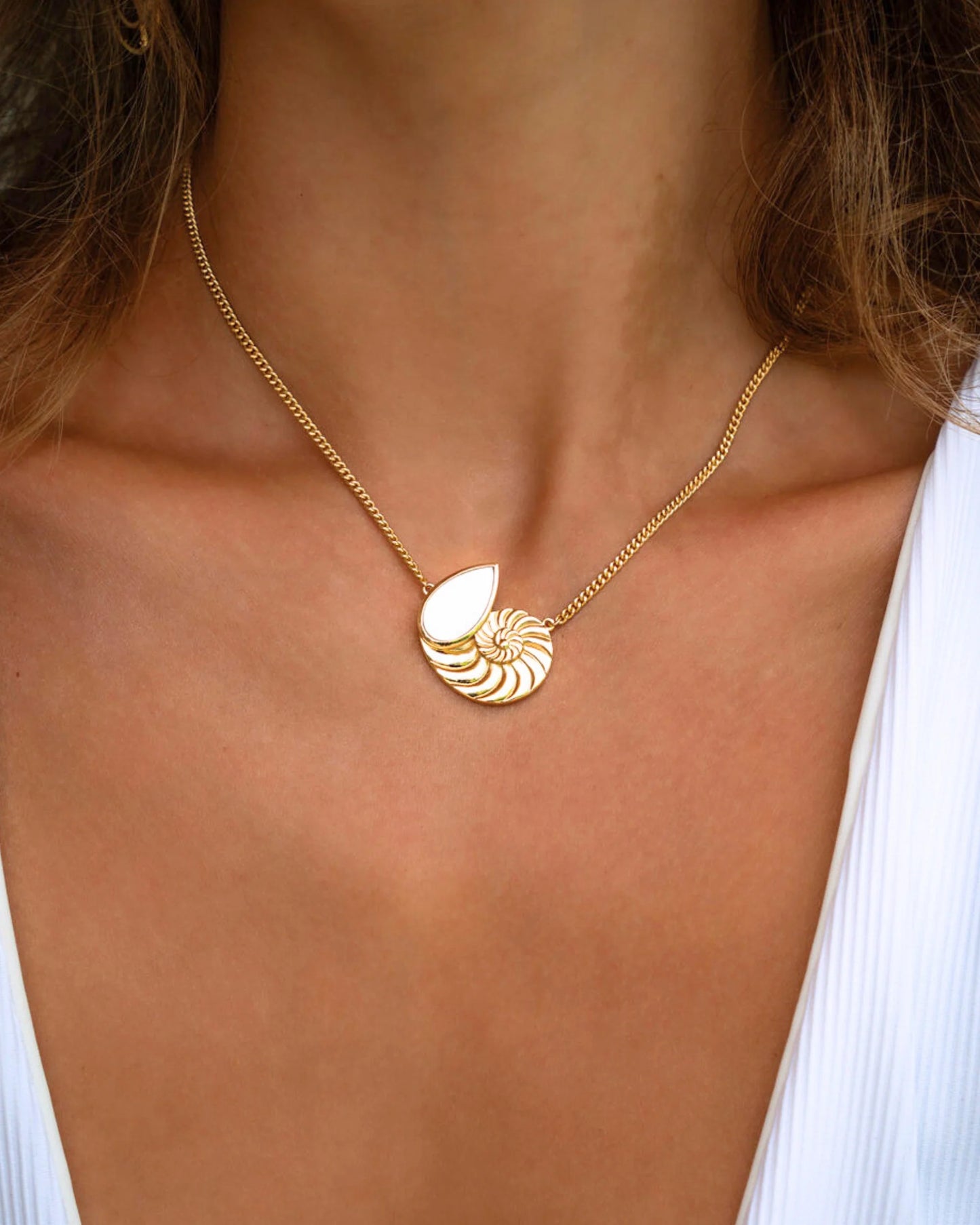 Smykke Nautilus Seashell Mother of Pearl Pendant Necklace