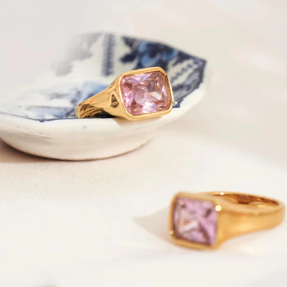 Ring Square Cocktail Ring Pink