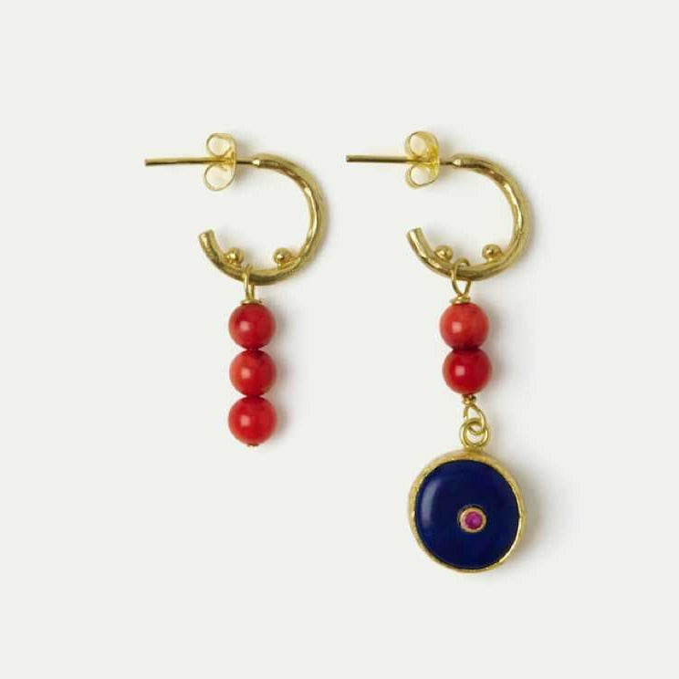 Øredobber Amara Lapis Red Coral Beads