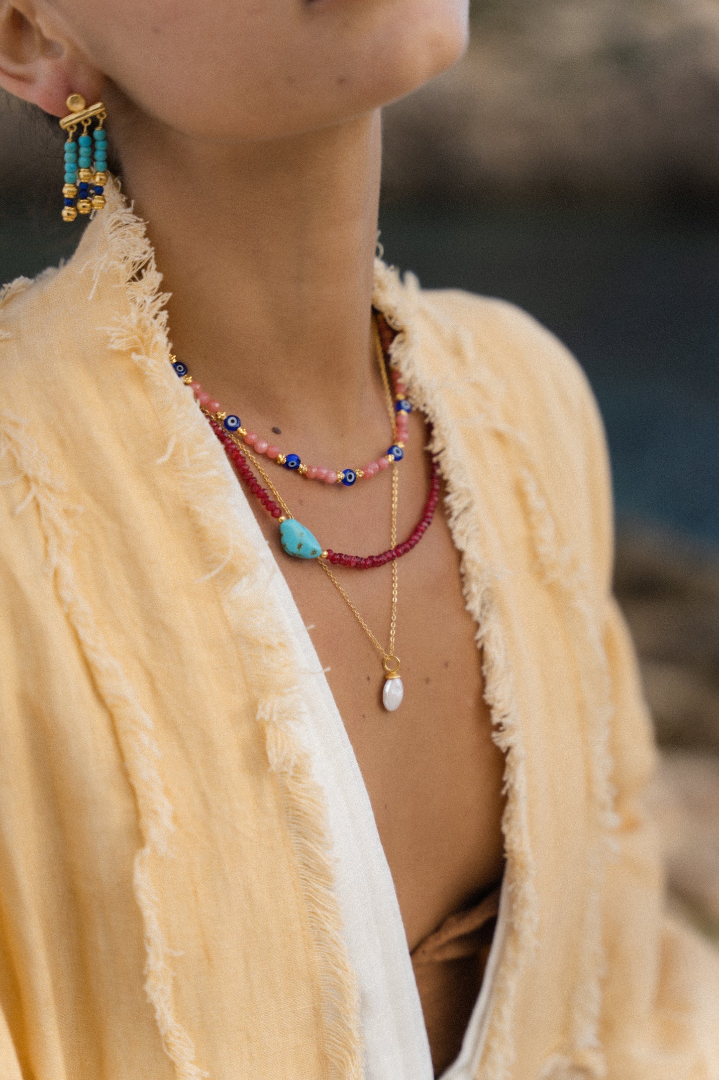 Smykke Evil Eye Clara Beaded Pink Jade
