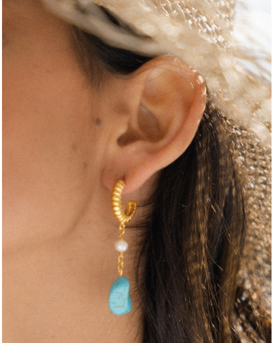 Øredobber Dune Pearl & Turquoise Hoop