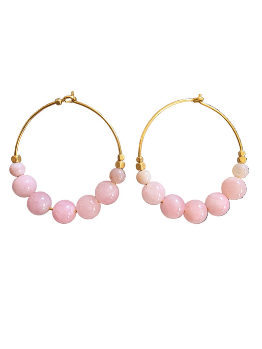 New Stones Pink Opal øredobber - rosa hoops Ibu Jewels