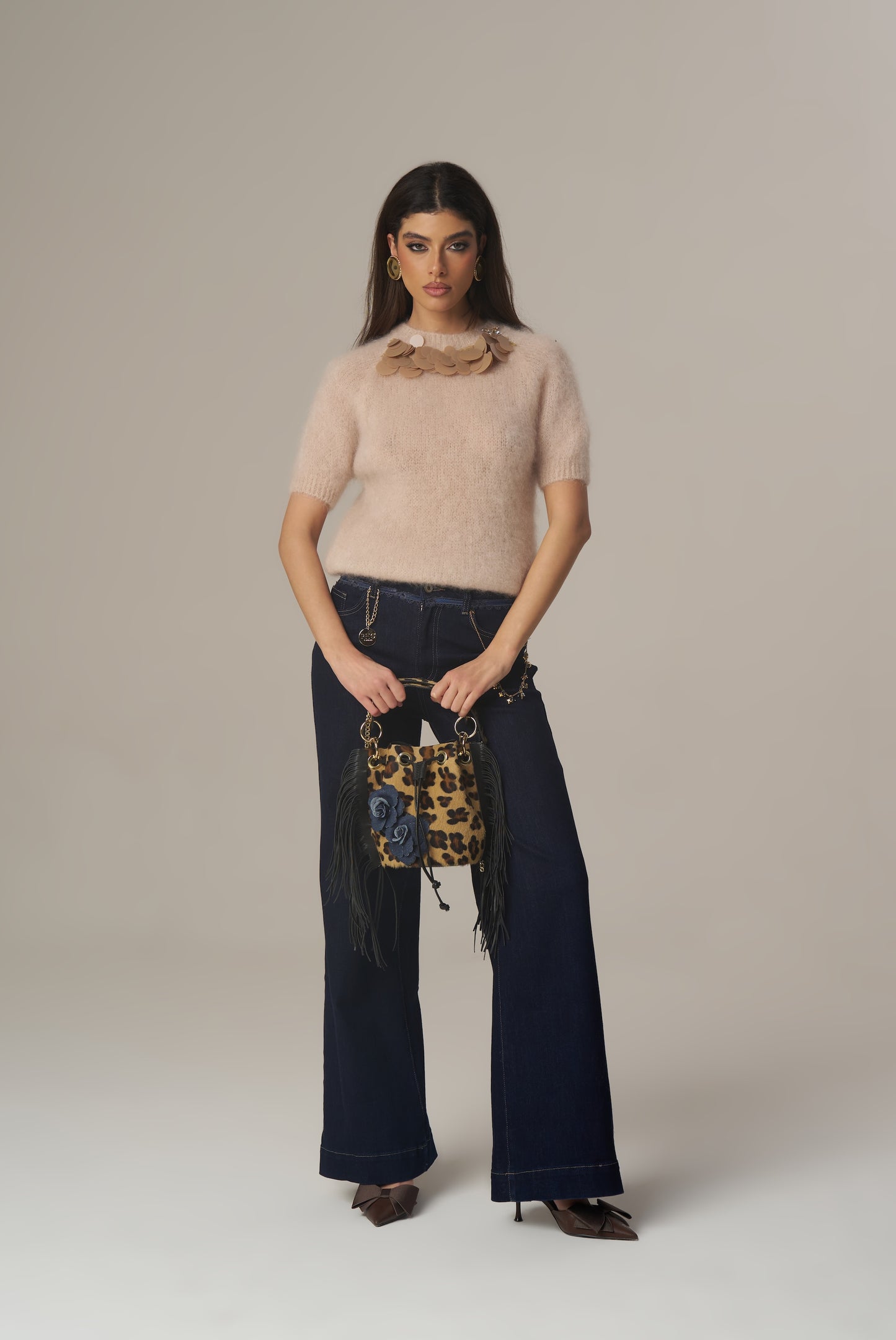 Maglia Maniche Corte – Pudderrosa strikkegenser i mohair PHO Firenze