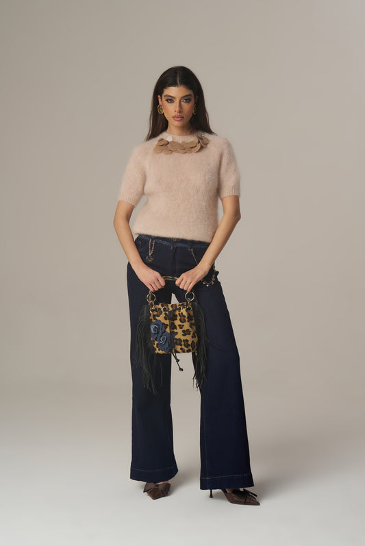 Maglia Maniche Corte – Pudderrosa strikkegenser i mohair PHO Firenze