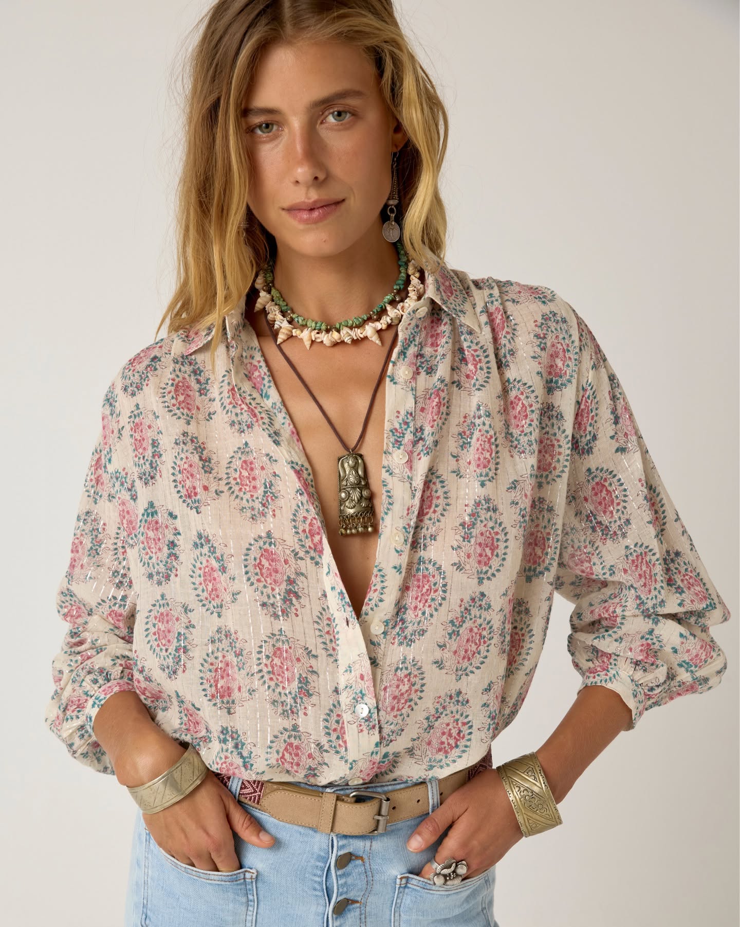 Mary Azalea bluse – rosa i bomull og lin Maison Hotel