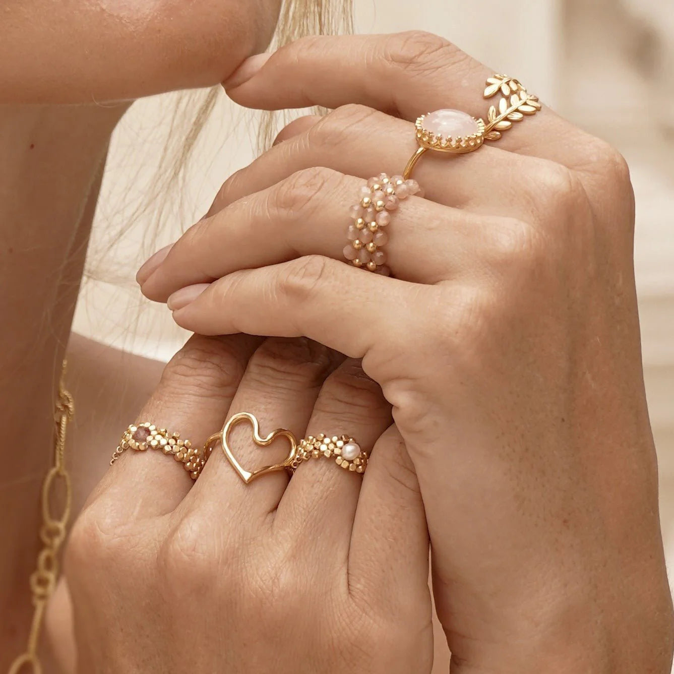 Soleil Rose Quartz ring - justerbar elegant Ibu Jewels