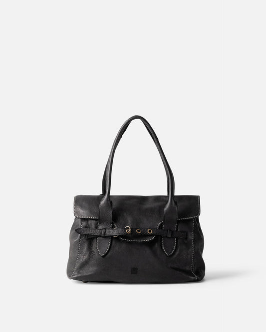 Kendall medium skulderveske – i svart skinn BIBA