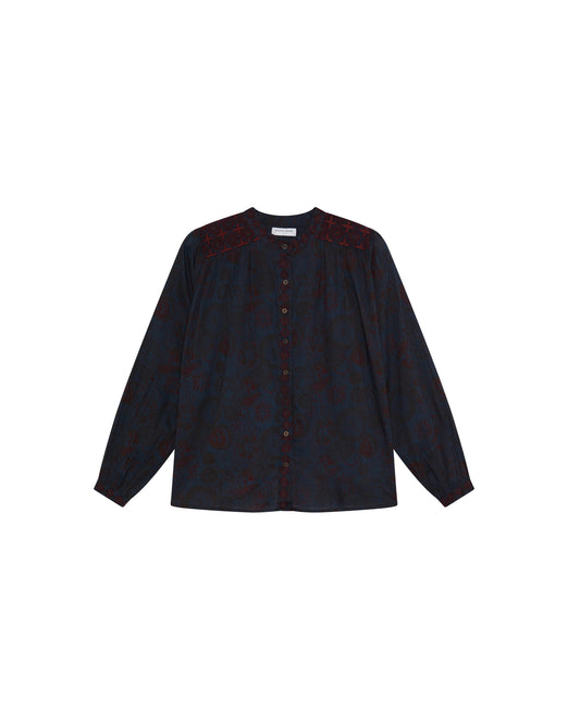 Charlotte Medusa Deep Blue bluse - bomull broderi Maison Hotel