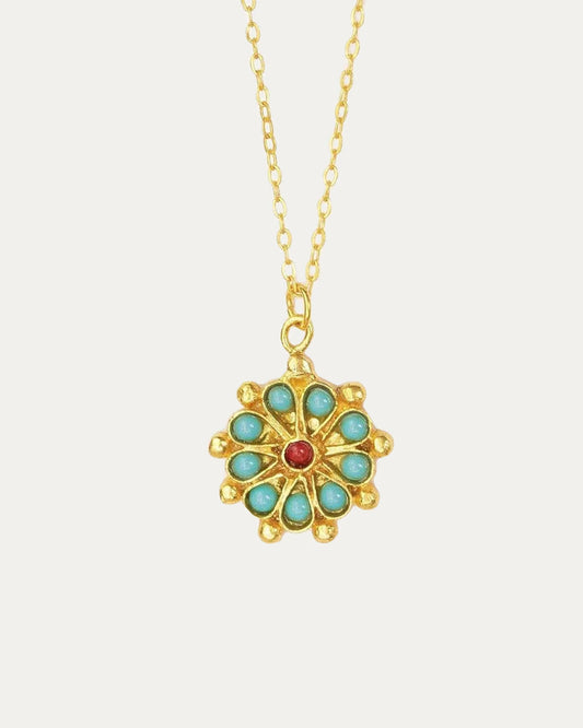 Smykke Marigold Turquoise and Red Agate Beaded Pendant Necklace