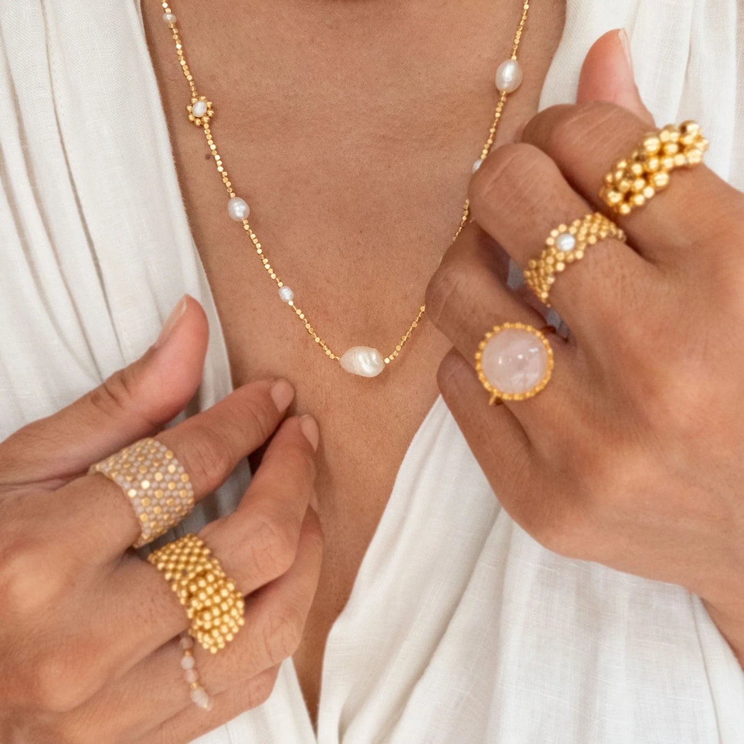 Soleil Rose Quartz ring - justerbar elegant Ibu Jewels