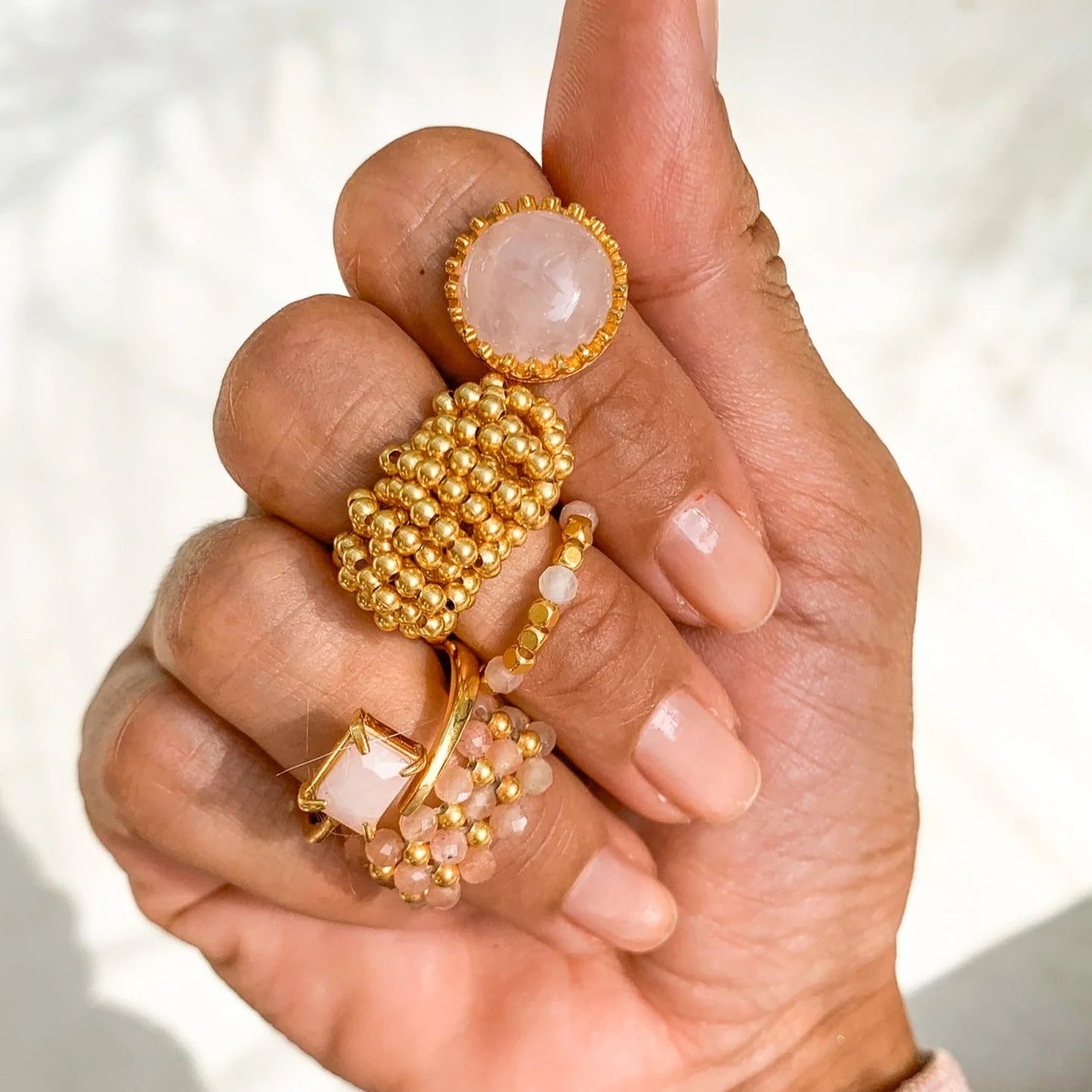 Soleil Rose Quartz ring - justerbar elegant Ibu Jewels