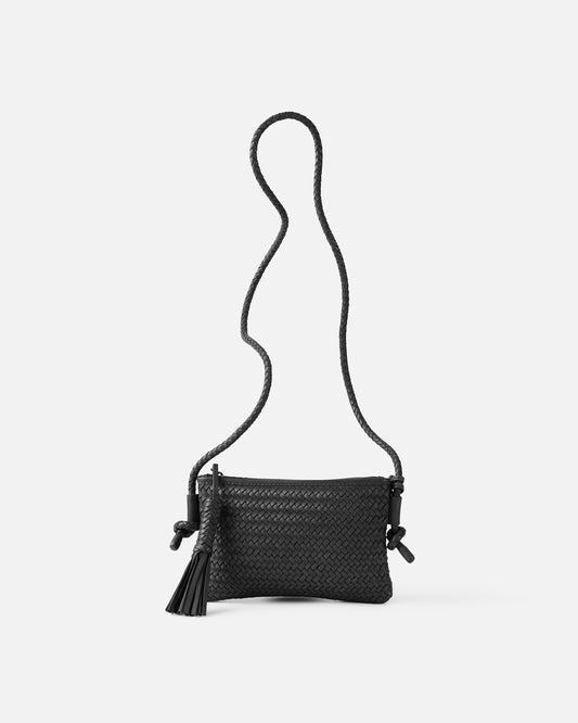 Perkins crossbodyveske – i mørkebrunt flettet skinn BIBA