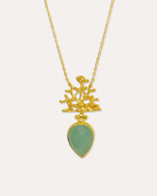 Smykke Sophia Aqua Chalcedony Coral Pendant Necklace