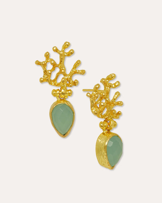 Øredobber Sophia Aqua Chalcedony Coral Stud Earrings
