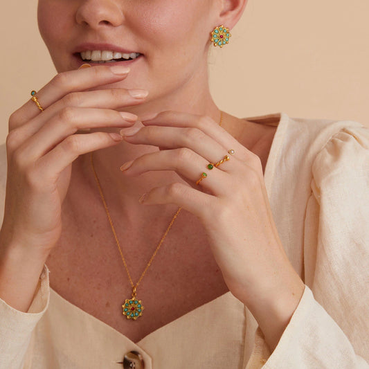 Smykke Marigold Turquoise and Red Agate Beaded Pendant Necklace