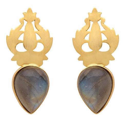 Øredobber Hand-carved Gold and Labradorite